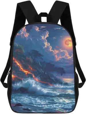 Hawaii Volcanic Eruption Lava in Moon 17 Inch Backpack Printed Laptop Bag Shoulder Bag Daypack for School Travel Business