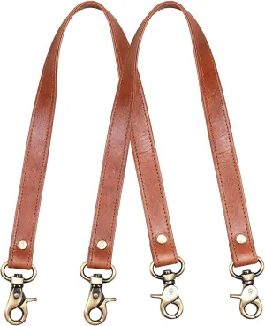 HB Full Grain Leather Purse Strap 2Pcs ~ 24" Premium Short Purse Replacement Handles for Handbag Underarm bags, Tan Brown with Brass Buckles