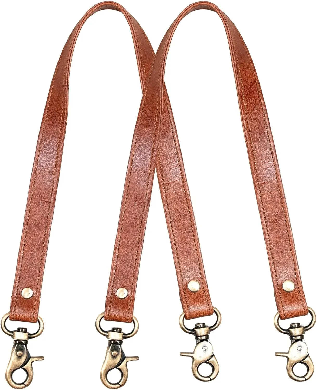 HB Full Grain Leather Purse Strap 2Pcs ~ 24" Premium Short Purse Replacement Handles for Handbag Underarm bags, Tan Brown with Brass Buckles