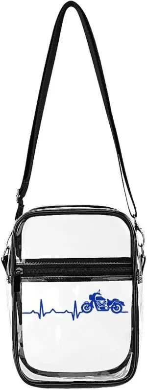 Heart Beat Motorbike Clear Stadium Crossbody Bags Adjustable Strap Shoulder Purse for Women and Men