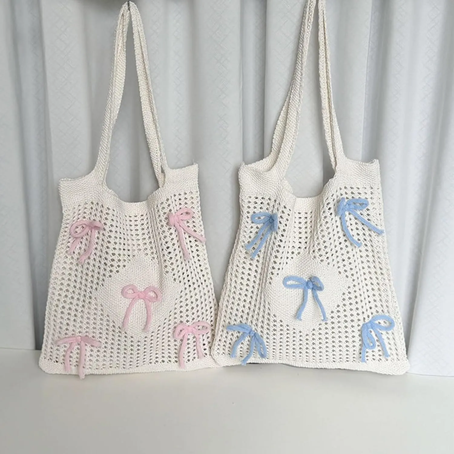 Heart Graphic Cute Tote Bags for Women Aesthetic Crochet Shoulder Handbags for Women Casual Beach