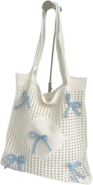 Heart Graphic Cute Tote Bags for Women Aesthetic Crochet Shoulder Handbags for Women Casual Beach