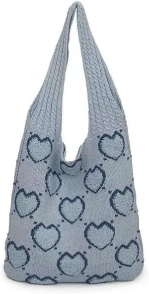 Heart Graphic Cute Tote Bags for Women Aesthetic Crochet Shoulder Handbags for Women Casual Beach