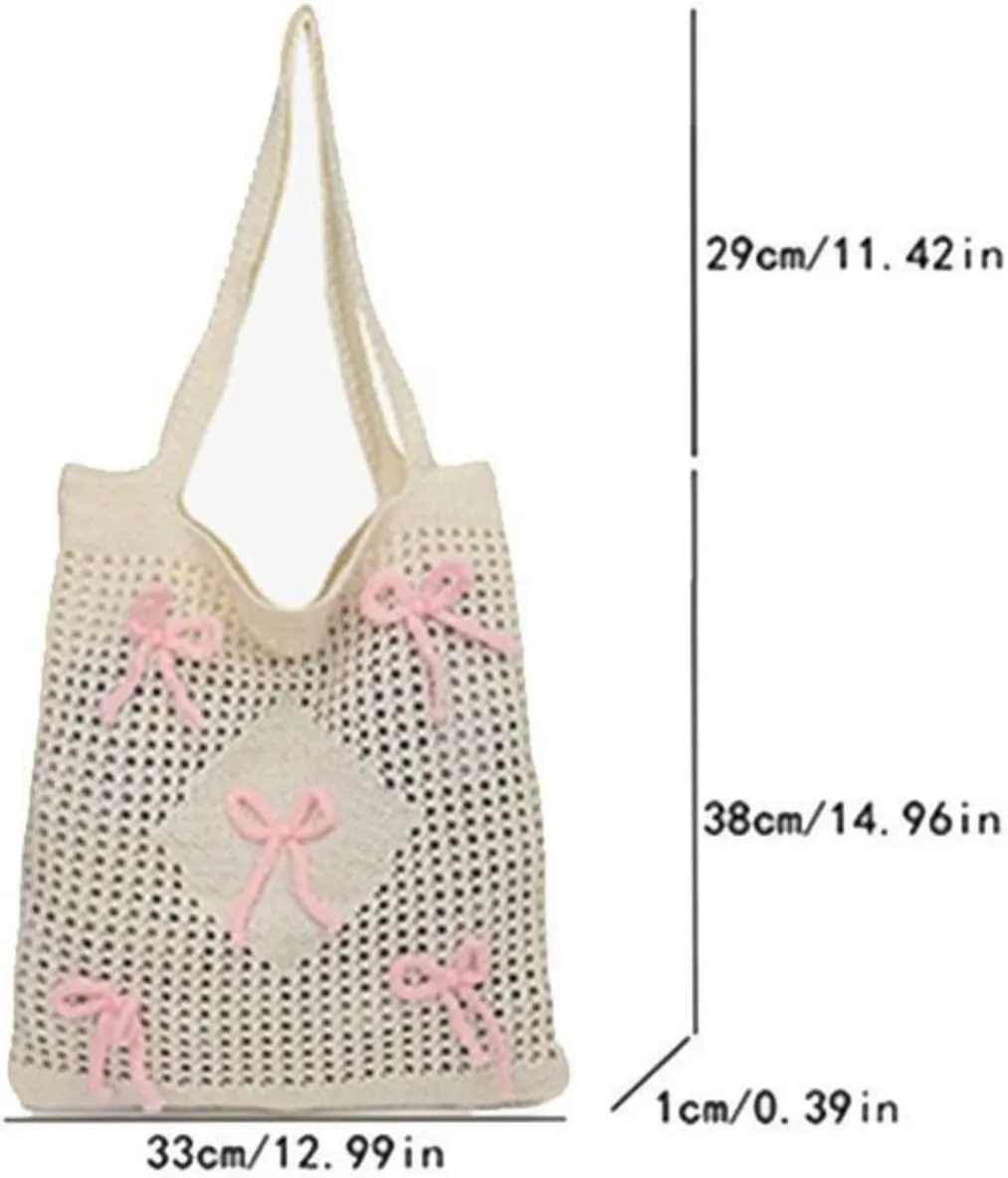 Heart Graphic Cute Tote Bags for Women Aesthetic Crochet Shoulder Handbags for Women Casual Beach