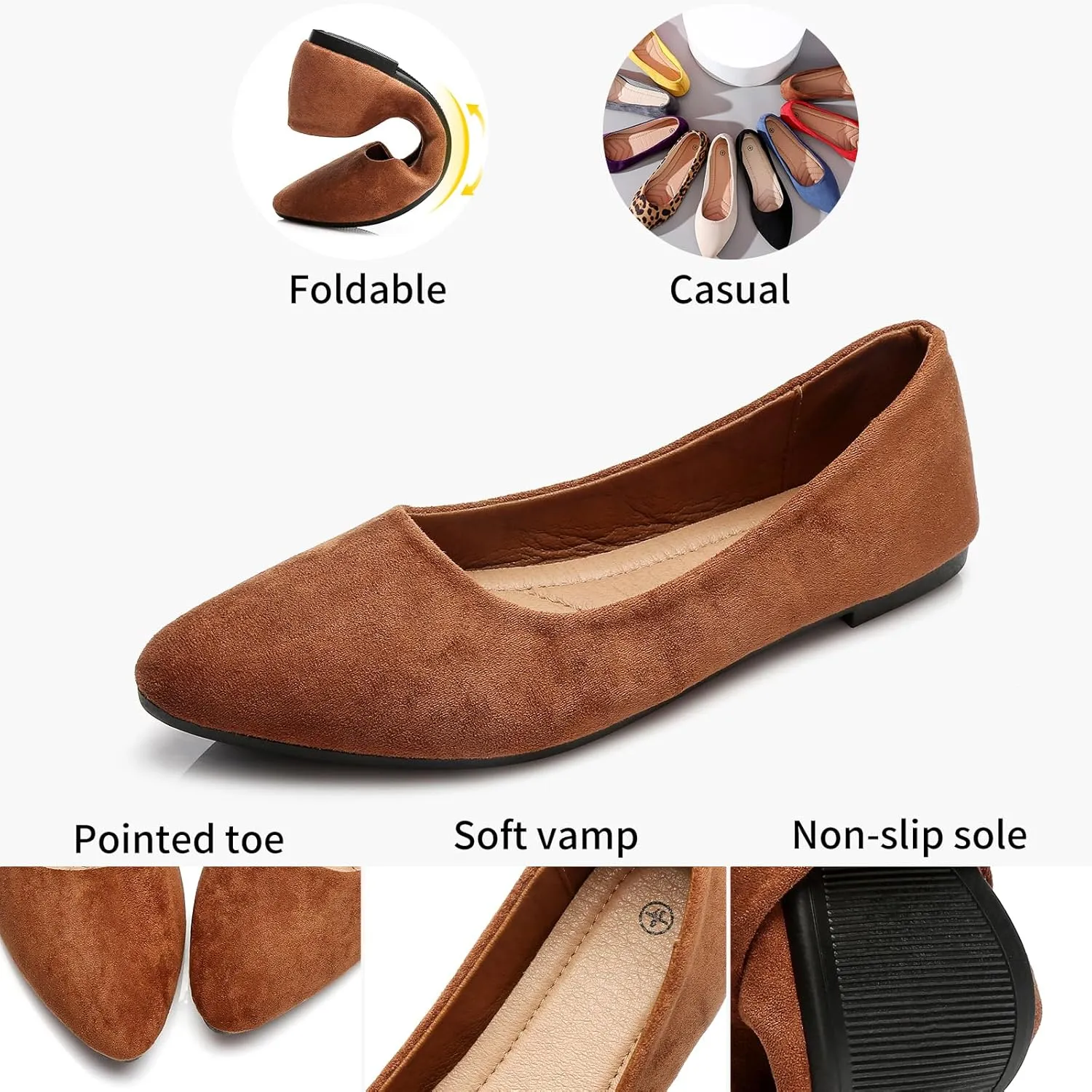 HEAWISH Women’s Black Flats Shoes Comfortable Suede Pointed Toe Slip On Casual Ballet Flats Dress Shoes Nude Flats