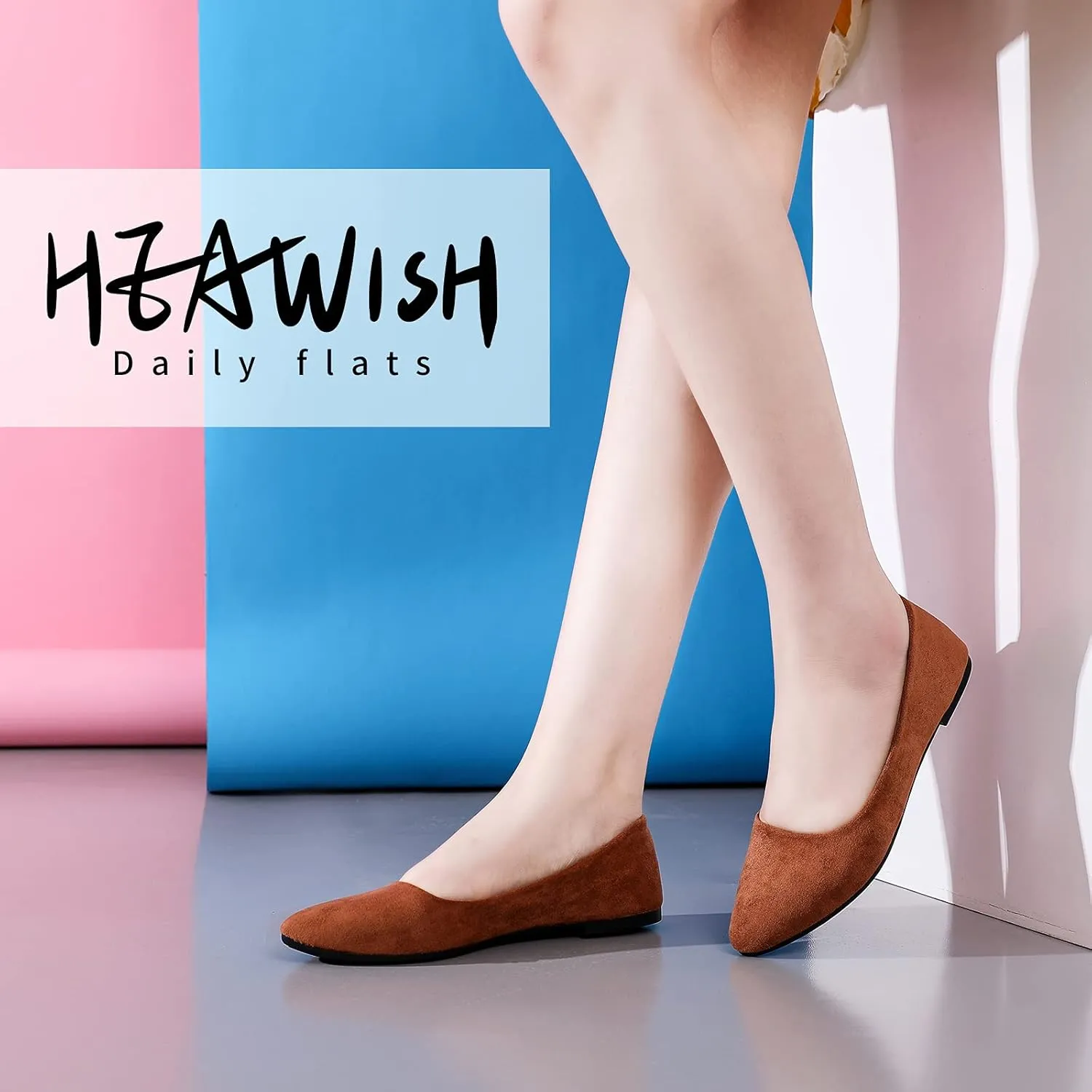 HEAWISH Women’s Black Flats Shoes Comfortable Suede Pointed Toe Slip On Casual Ballet Flats Dress Shoes Nude Flats