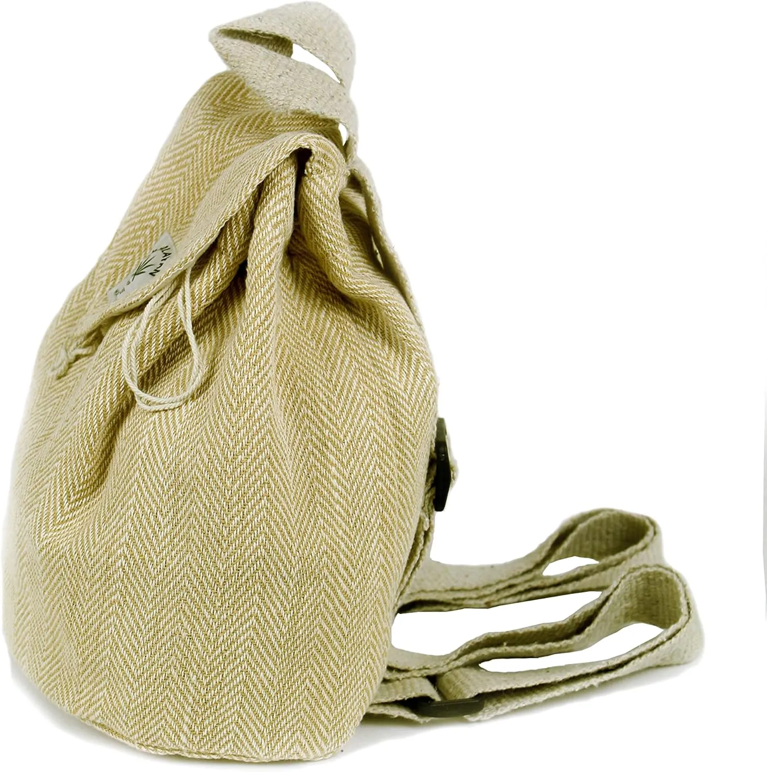 Hemp small bag for women Light Weight Adjustable strap string closure cute backpack Bag for travel casual daypack (Beige)