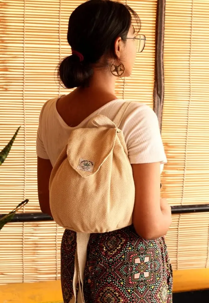 Hemp small bag for women Light Weight Adjustable strap string closure cute backpack Bag for travel casual daypack (Beige)