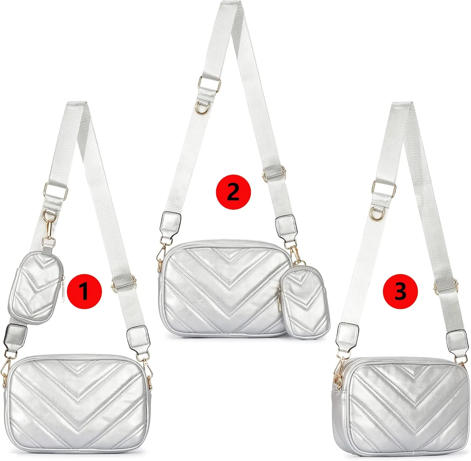 Herald Chevron Quilted Small Crossbody Bag with Coin Purse Pouch, Women Square Camera Side Shoulder 2 Size Handbags