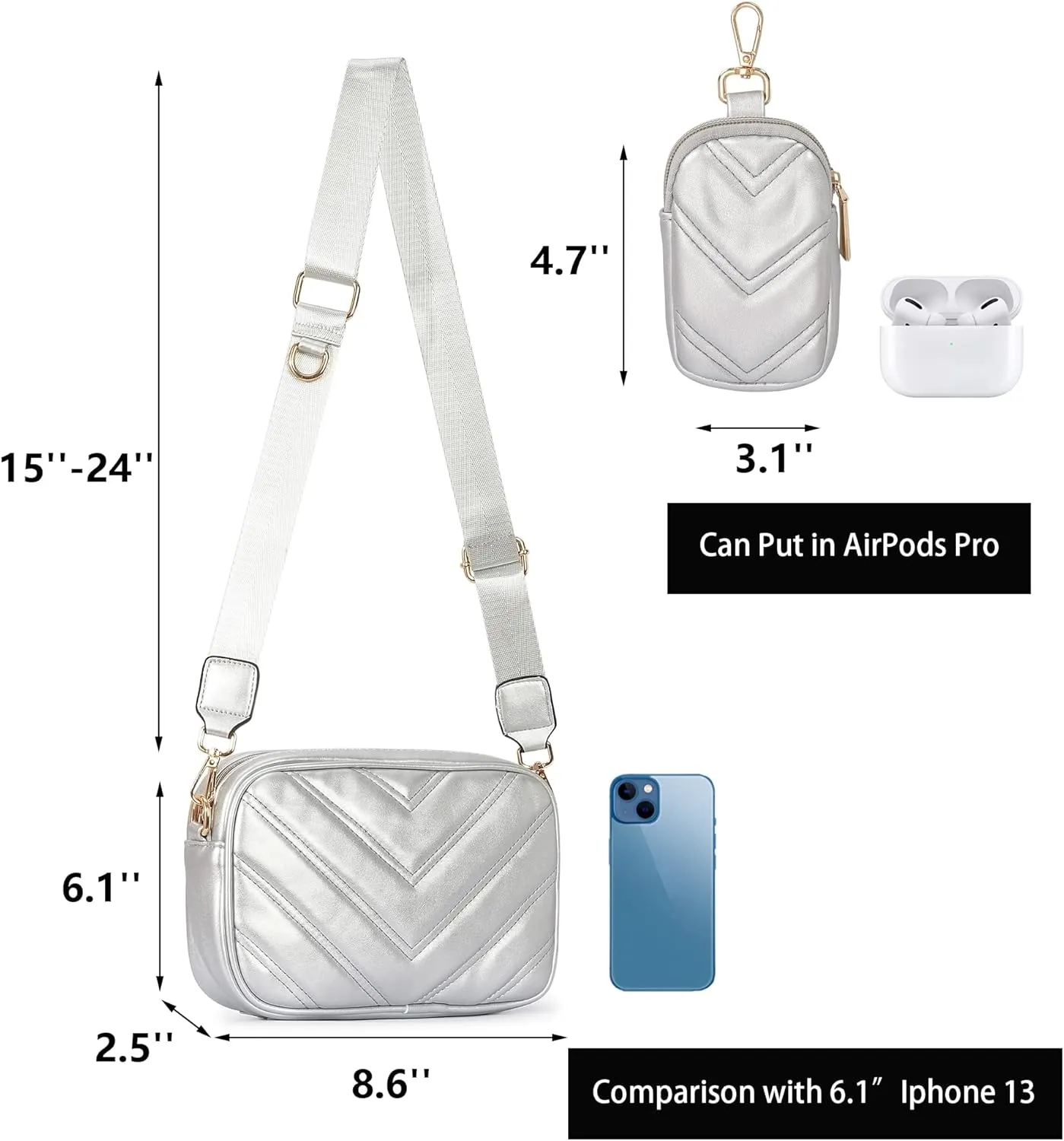 Herald Chevron Quilted Small Crossbody Bag with Coin Purse Pouch, Women Square Camera Side Shoulder 2 Size Handbags