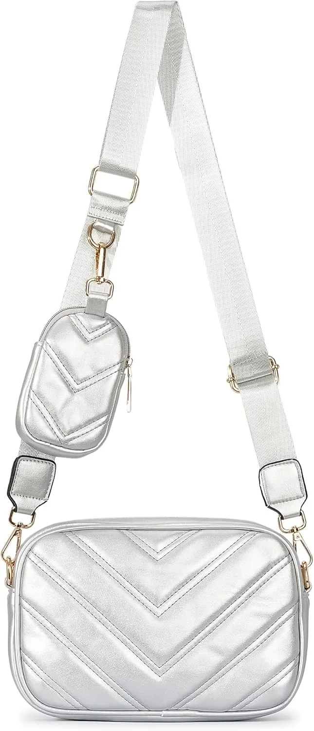 Herald Chevron Quilted Small Crossbody Bag with Coin Purse Pouch, Women Square Camera Side Shoulder 2 Size Handbags