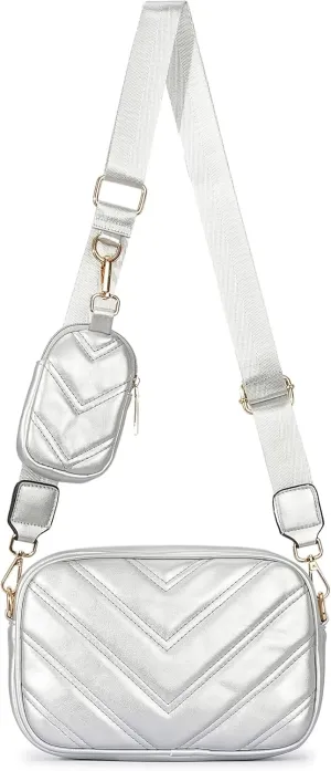 Herald Chevron Quilted Small Crossbody Bag with Coin Purse Pouch, Women Square Camera Side Shoulder 2 Size Handbags