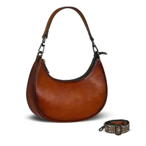 HESHE Genuine Leather Purse Hobo Shoulder Handbags Crescent Crossbody Bags for Women 3 Straps Functional Purses