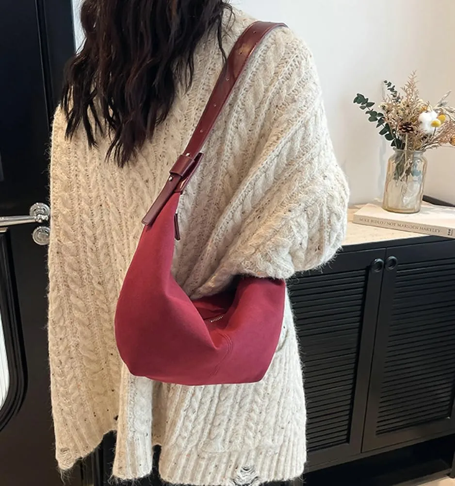 Hobo Bags for Women Crescent Bag Suede Tote Bag Suede Bag Slouchy Shoulder Bag Trendy Crossbody Bags for Women 2024
