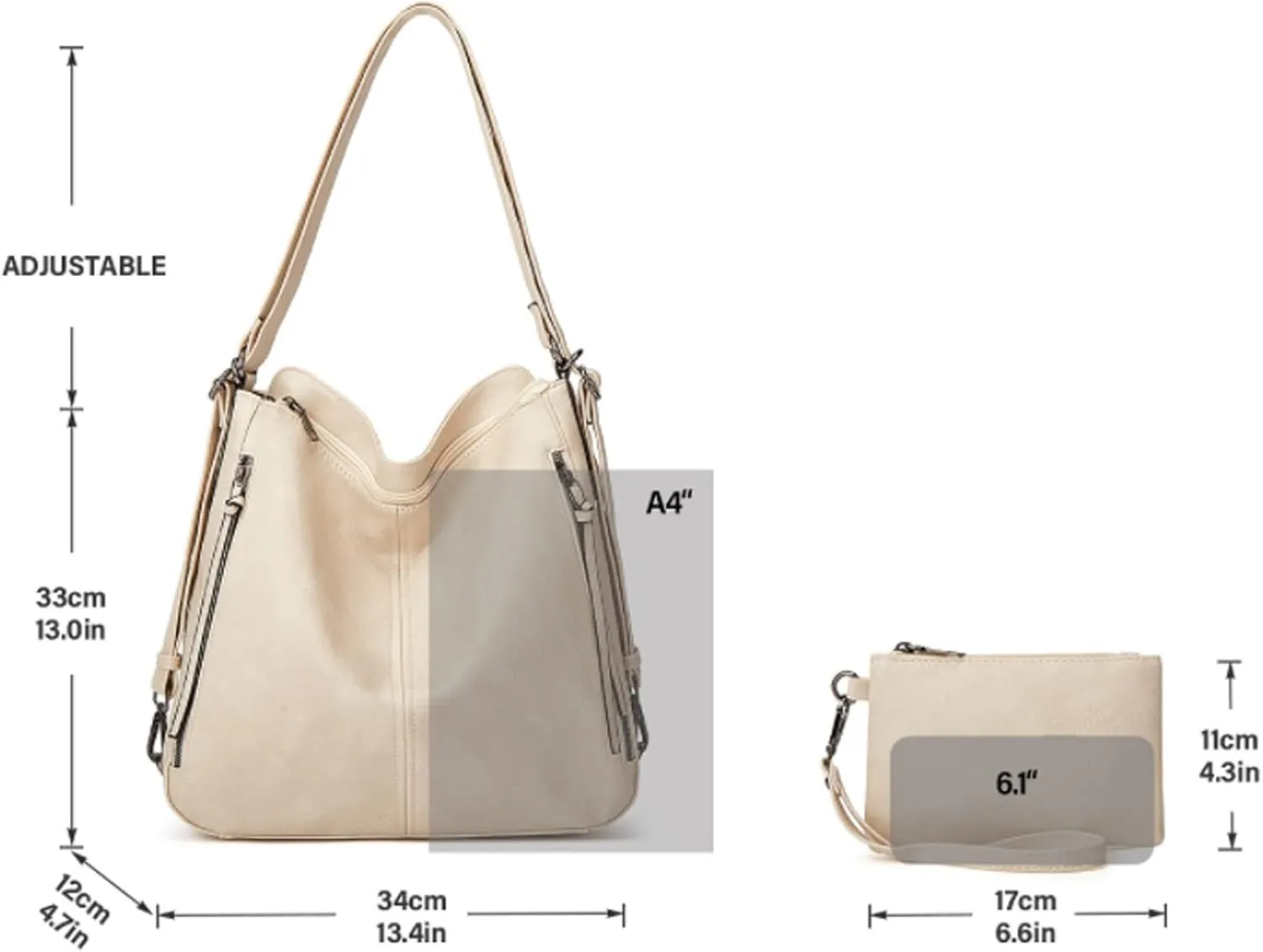 Hobo Tote Shoulder Bag Purses 3pcs for Women PU Retro Backpack Handbag Satchel Clutch Wallet
