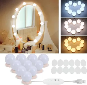 Hollywood Style Vanity Lights - Makeup Mirror Lights with 10 Dimmable Bulbs, USB Cable, 3 Color Modes & 10 Adjustable Brightness