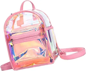 Holographic Iridescent Small Clear Backpack for Women Transparent Purse with Multiple Compartments for Concerts Travel and Everyday Use Lightweight and Stylish Design