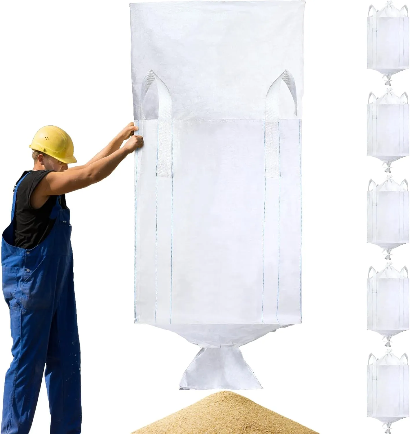 Hoolerry 6 Pcs FIBC Bag Bulk Sack Bulk Bag for Construction Dumpster Sand 1 Ton 3300lbs 35x35x43 in Heavy Duty Large Sand Sacks with Duffle Bottom and Handle for Industrial Transport
