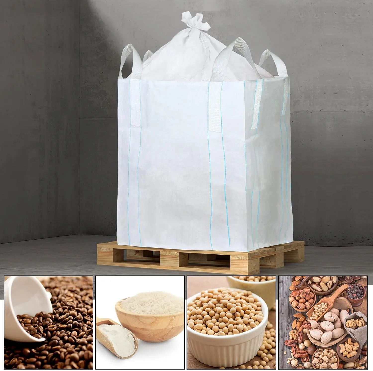 Hoolerry 6 Pcs FIBC Bag Bulk Sack Bulk Bag for Construction Dumpster Sand 1 Ton 3300lbs 35x35x43 in Heavy Duty Large Sand Sacks with Duffle Bottom and Handle for Industrial Transport