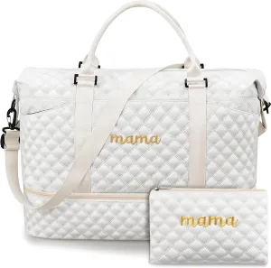 Hospital Mama Bag for Women Labor Delivery Travel Duffle Bag with Shoe Compartment and Toiletry Pouch Waterproof Letter Embroidered for Weekender Overnight Gym Gift
