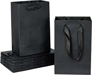 HUAPRINT Black Gift Bag,12 Pack Black Shopping bags with Ribbon Handles,5.25x3.25x8 inch,Craft Gift Bags,Black Paper Bags Bulk,Party Favor Bags,Merchandise Business Bags,Wedding Bags
