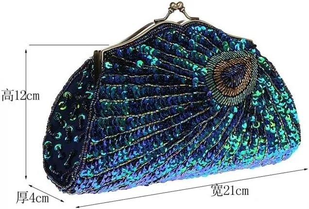 HUFFA Retro Beaded Sequined Women Evening Bags Peacock Cheongsam Luxury Designer Handbags Clutch Purses Crossbody Handbags (Color : Purple)