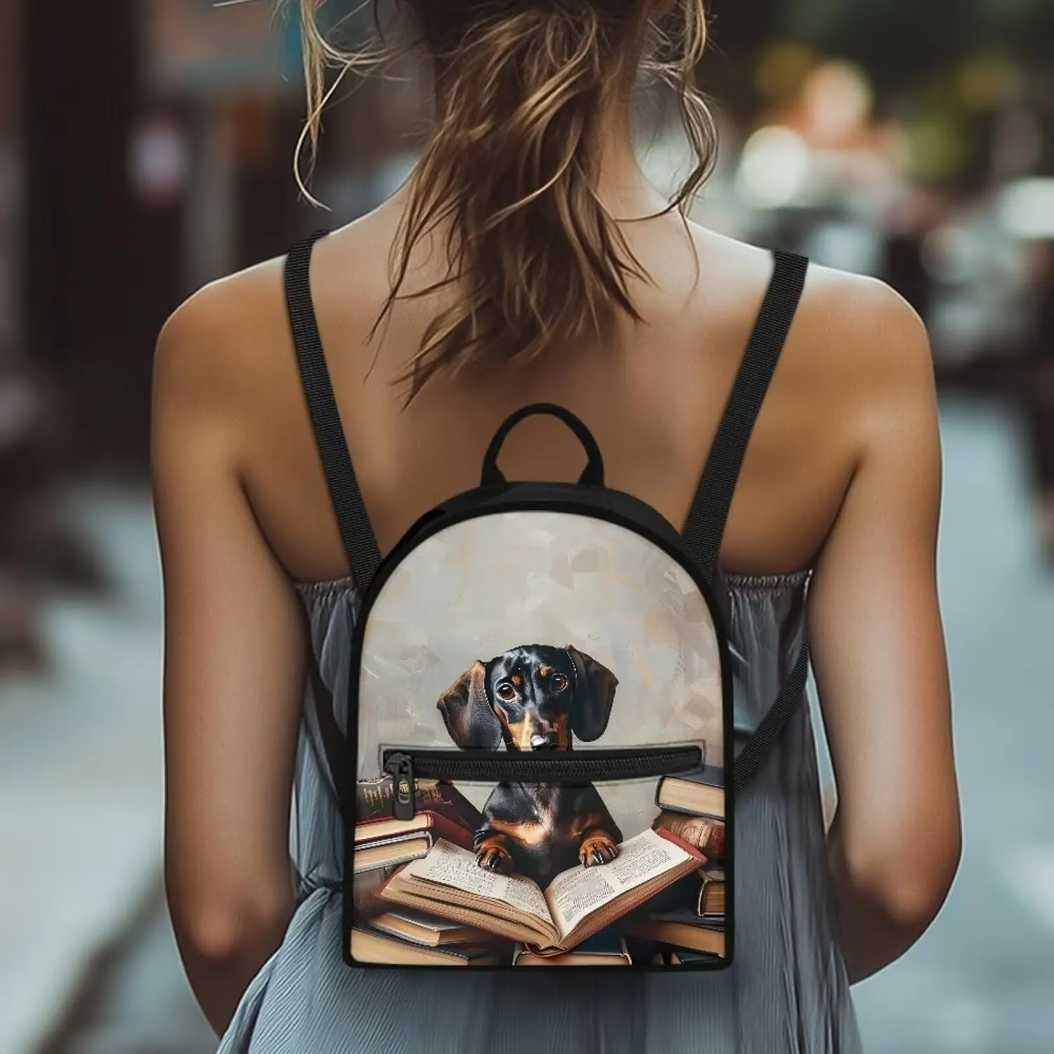HUGS IDEA Cute Dachshund Mini Backpacks for Women Small Cell Phone Backpack for Travel Daypack Lightweight Shoulder Bag with Adjustable Strap Back Pack Handbag Accessories