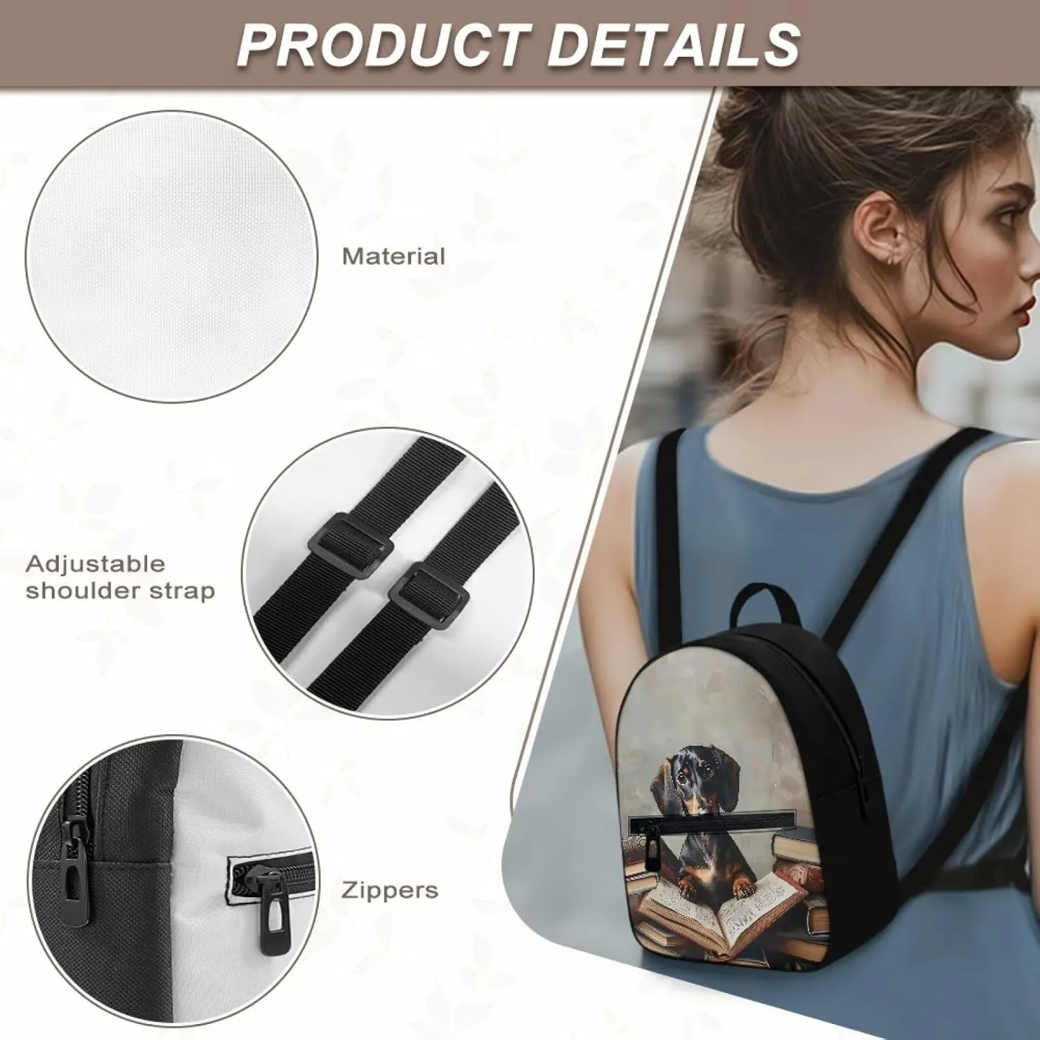 HUGS IDEA Cute Dachshund Mini Backpacks for Women Small Cell Phone Backpack for Travel Daypack Lightweight Shoulder Bag with Adjustable Strap Back Pack Handbag Accessories