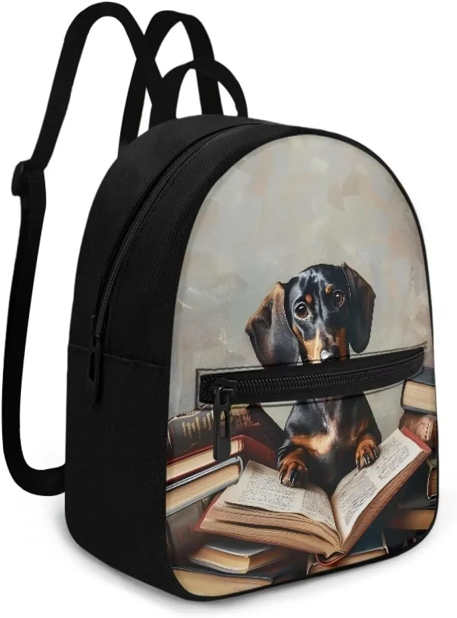 HUGS IDEA Cute Dachshund Mini Backpacks for Women Small Cell Phone Backpack for Travel Daypack Lightweight Shoulder Bag with Adjustable Strap Back Pack Handbag Accessories