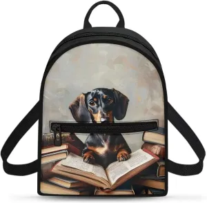 HUGS IDEA Cute Dachshund Mini Backpacks for Women Small Cell Phone Backpack for Travel Daypack Lightweight Shoulder Bag with Adjustable Strap Back Pack Handbag Accessories
