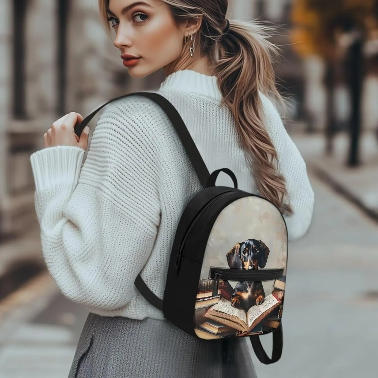 HUGS IDEA Cute Dachshund Mini Backpacks for Women Small Cell Phone Backpack for Travel Daypack Lightweight Shoulder Bag with Adjustable Strap Back Pack Handbag Accessories