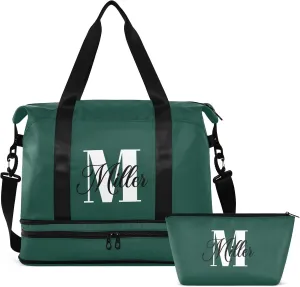 Hunter Green Custom Travel Duffel Bag for Women Men Gym Bag with Shoe Compartment Wet Pocket Personalized Carry On Weekender Overnight Bags for Travel Weekend Getaway