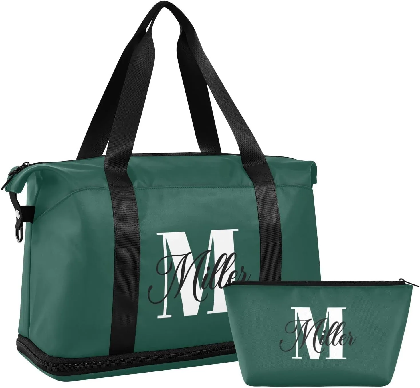 Hunter Green Custom Travel Duffel Bag for Women Men Gym Bag with Shoe Compartment Wet Pocket Personalized Carry On Weekender Overnight Bags for Travel Weekend Getaway