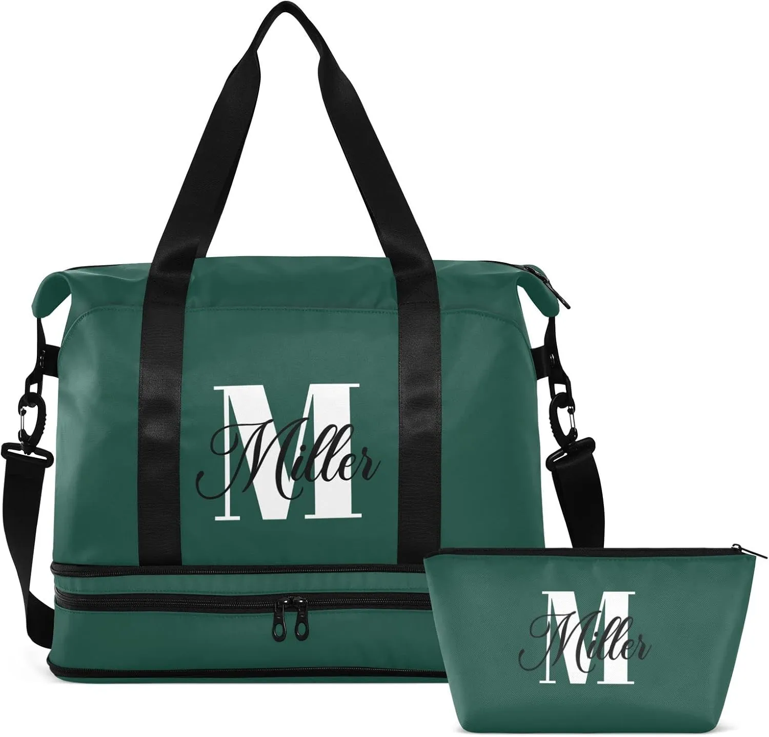 Hunter Green Custom Travel Duffel Bag for Women Men Gym Bag with Shoe Compartment Wet Pocket Personalized Carry On Weekender Overnight Bags for Travel Weekend Getaway