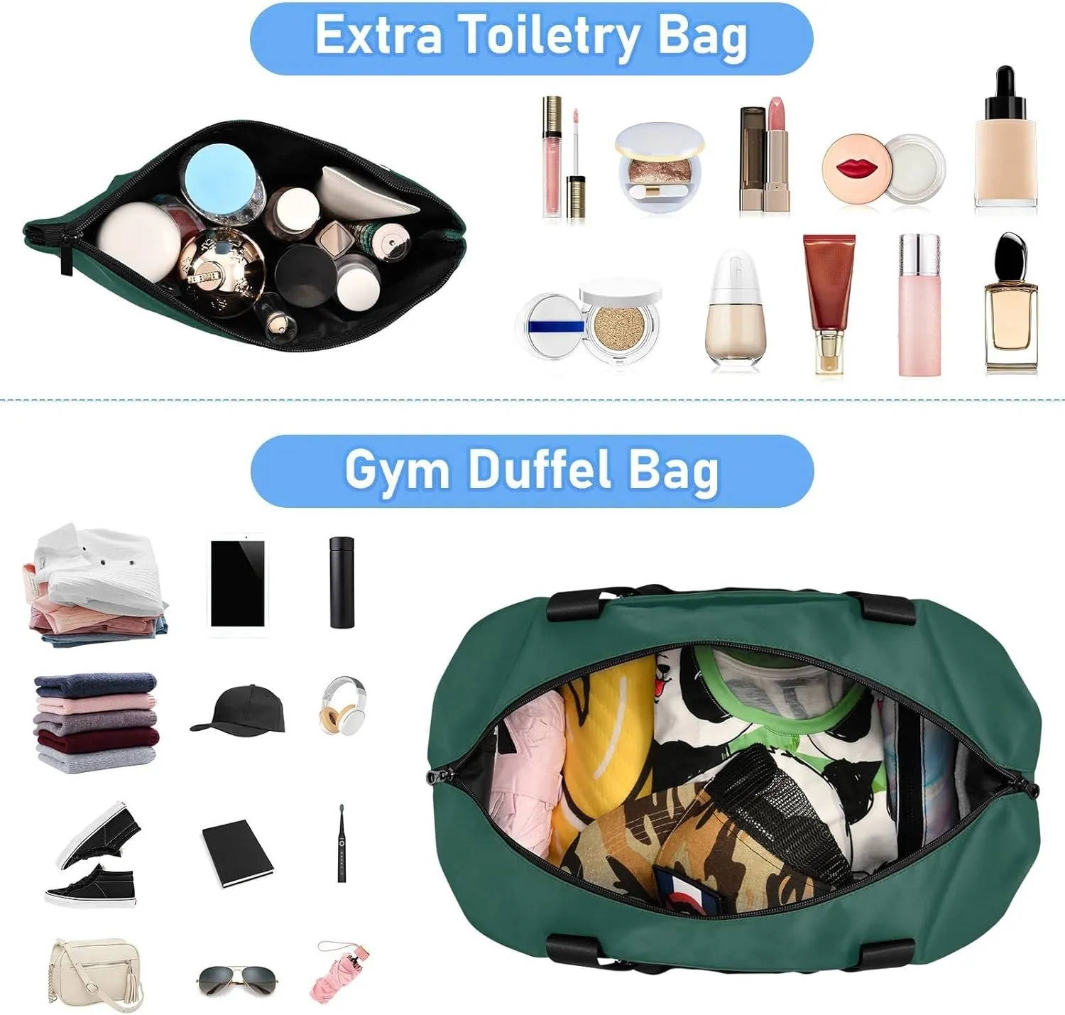 Hunter Green Custom Travel Duffel Bag for Women Men Gym Bag with Shoe Compartment Wet Pocket Personalized Carry On Weekender Overnight Bags for Travel Weekend Getaway
