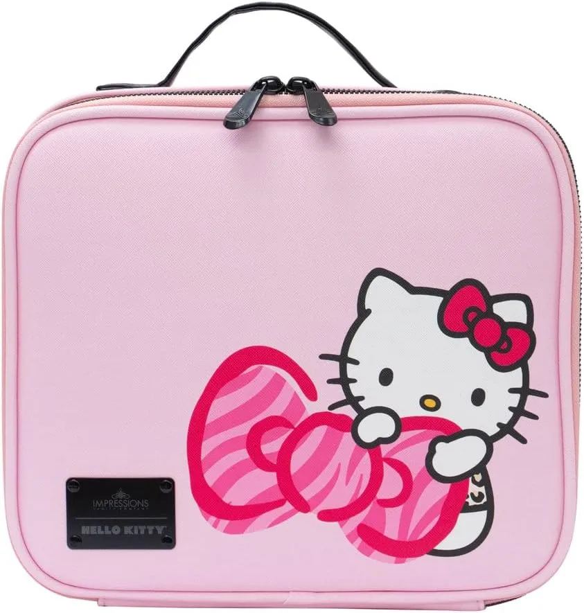 Impressions Vanity Hello Kitty Cosmetic Bag with Faux Leather, Travel Toiletry Bag with Inside Zipper Pockets, Waterproof Reusable Large Cosmetic Makeup Vanity Organizer(Pink Animal)
