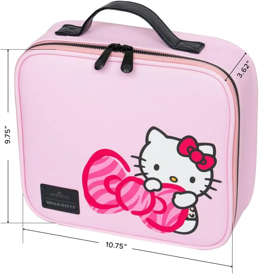 Impressions Vanity Hello Kitty Cosmetic Bag with Faux Leather, Travel Toiletry Bag with Inside Zipper Pockets, Waterproof Reusable Large Cosmetic Makeup Vanity Organizer(Pink Animal)