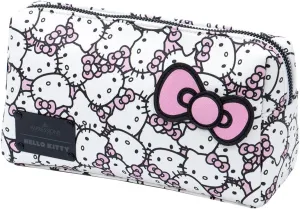 Impressions Vanity Hello Kitty Cosmetic Pouch with Waterproof Faux Leather, Zippered Bag For Travel Size Toiletries, Makeup Bag Organizer With Inside Pocket With Extra Slip Pocket (White/Pink)