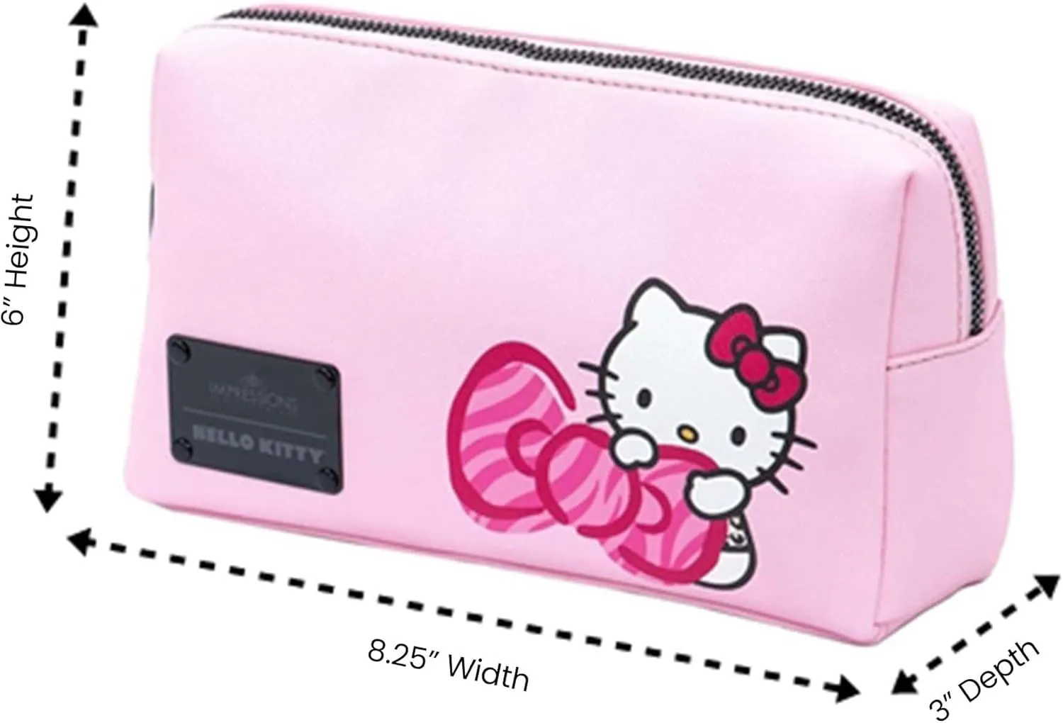 Impressions Vanity Hello Kitty Cosmetic Pouch with Waterproof Faux Leather,Zippered Bag For Travel Size Toiletries, Makeup Bag Organizer With Inside Pocket With Extra Slip Pocket (Pink Animal)