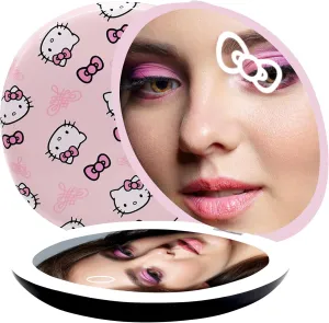 Impressions Vanity Hello Kitty Supercute Signature Compact Mirror with Light, Travel Makeup Mirror with 3X Magnification and Daylight LED Lighting and Adjustable Brightness (Pink)