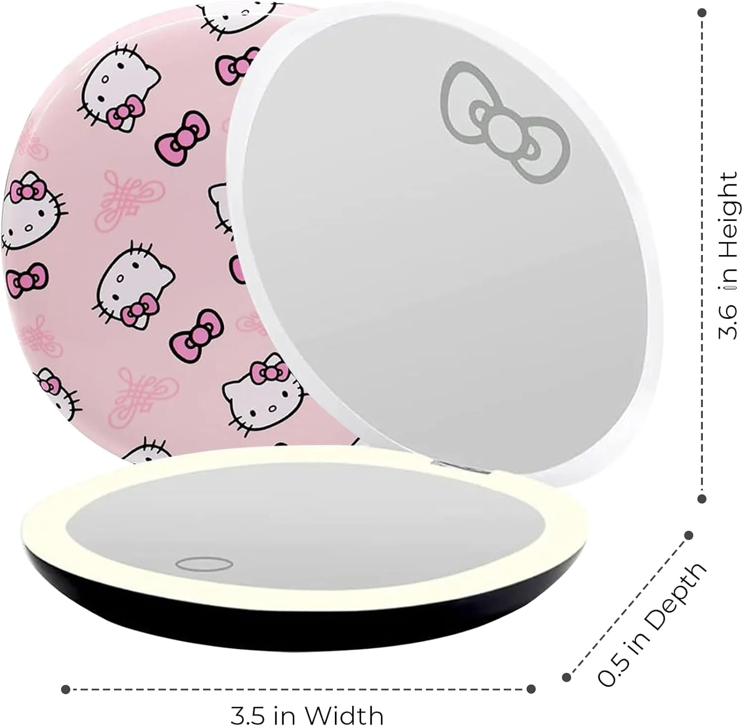 Impressions Vanity Hello Kitty Supercute Signature Compact Mirror with Light, Travel Makeup Mirror with 3X Magnification and Daylight LED Lighting and Adjustable Brightness (Pink)