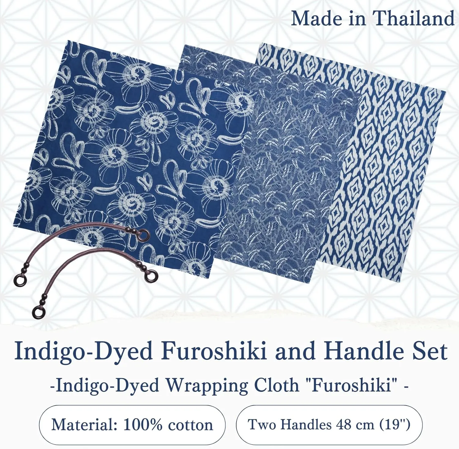 Indigo-Dyed Wrapping Cloth FUROSHIKI & Bag Handle Set Reusable Grocery Eco Bag