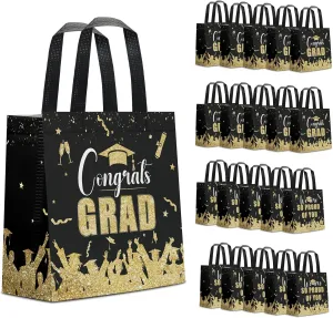 Infankey 24 PCS Graduation Gift Bags 2025 Congrats Party Favors Congrats Grad Non Woven with Handles Goodie Bags for Graduation Theme Party Supplies