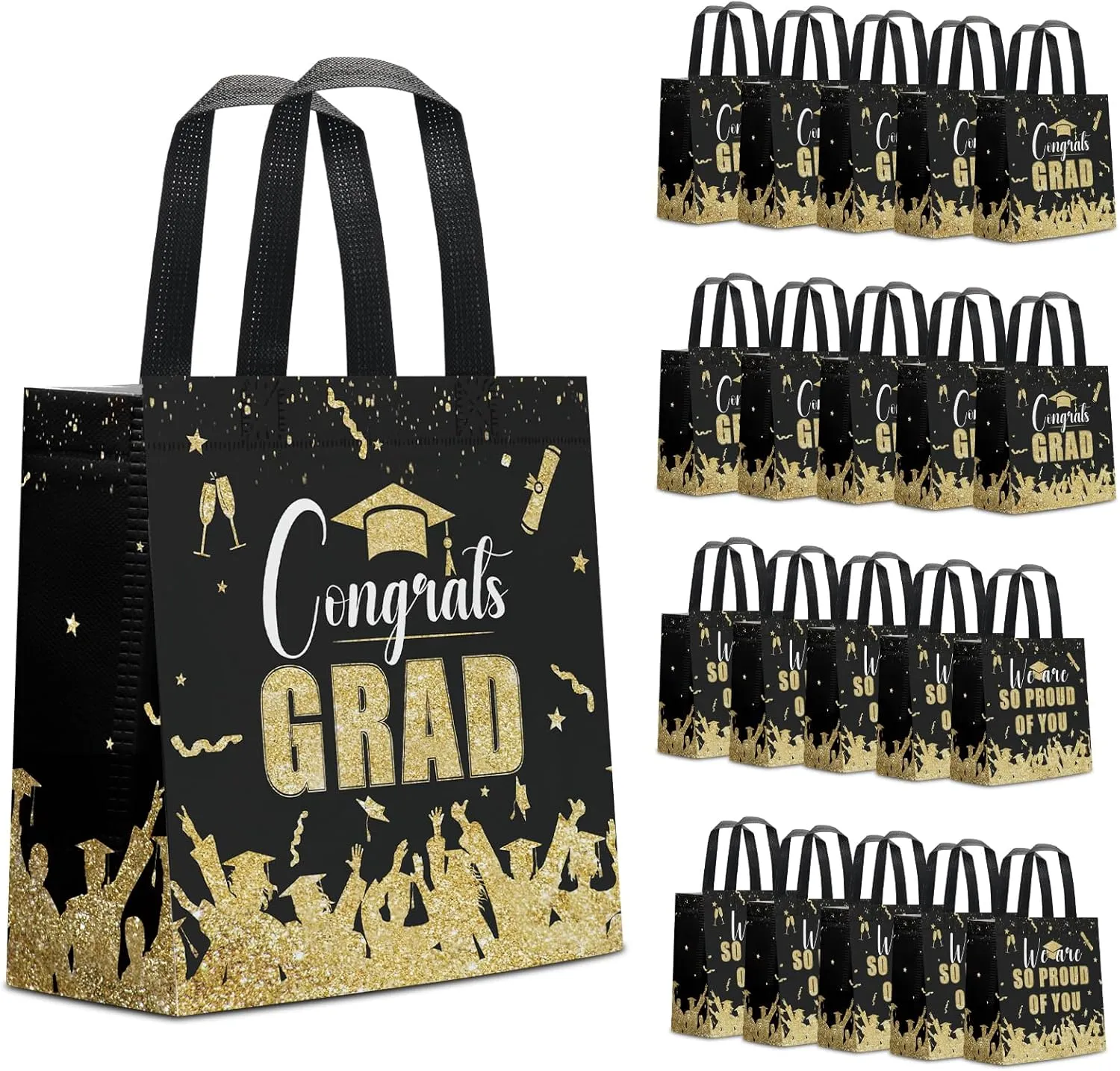 Infankey 24 PCS Graduation Gift Bags 2025 Congrats Party Favors Congrats Grad Non Woven with Handles Goodie Bags for Graduation Theme Party Supplies