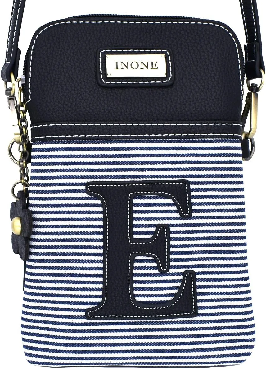 inOne Crossbody Bag Cell Phone Purse - Women PU Leather Handbag with Black White Stripe Canvas - Monogram