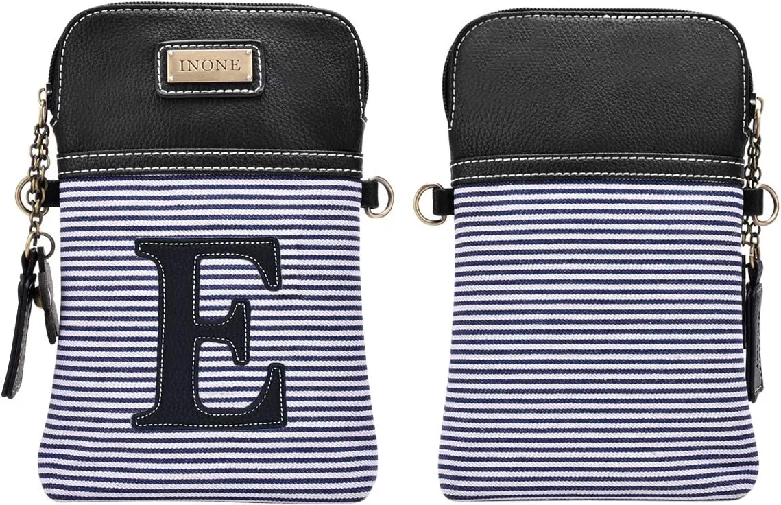 inOne Crossbody Bag Cell Phone Purse - Women PU Leather Handbag with Black White Stripe Canvas - Monogram