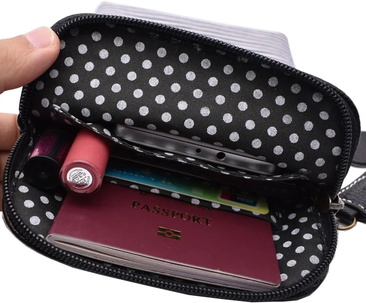inOne Crossbody Bag Cell Phone Purse - Women PU Leather Handbag with Black White Stripe Canvas - Monogram