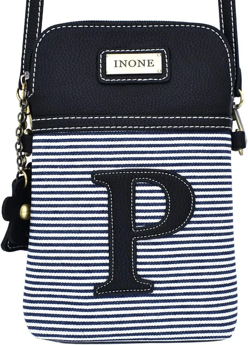inOne Crossbody Bag Cell Phone Purse - Women PU Leather Handbag with Black White Stripe Canvas - Monogram
