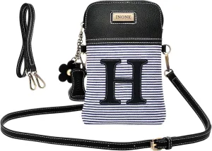 inOne Crossbody Bag Cell Phone Purse - Women PU Leather Handbag with Black White Stripe Canvas - Monogram