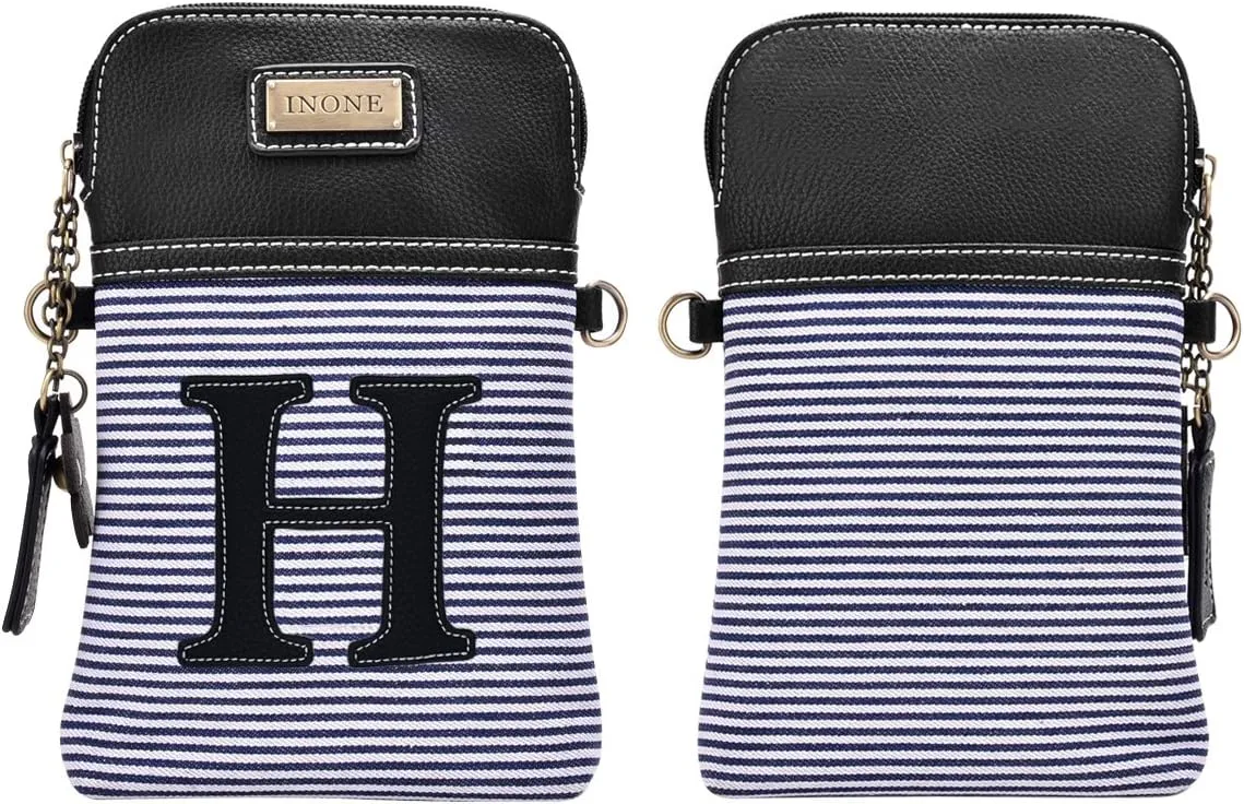 inOne Crossbody Bag Cell Phone Purse - Women PU Leather Handbag with Black White Stripe Canvas - Monogram